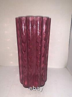 Vintage Pilgrim Glass Art Cylinder IONIC Vase Cranberry Pink Ribbed Spiral