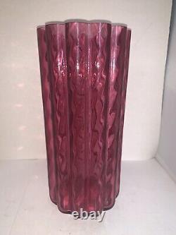 Vintage Pilgrim Glass Art Cylinder IONIC Vase Cranberry Pink Ribbed Spiral