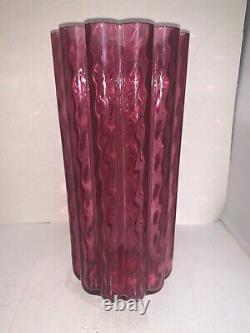 Vintage Pilgrim Glass Art Cylinder IONIC Vase Cranberry Pink Ribbed Spiral