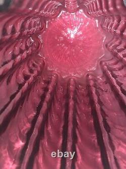 Vintage Pilgrim Glass Art Cylinder IONIC Vase Cranberry Pink Ribbed Spiral