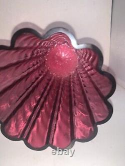 Vintage Pilgrim Glass Art Cylinder IONIC Vase Cranberry Pink Ribbed Spiral