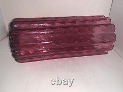 Vintage Pilgrim Glass Art Cylinder IONIC Vase Cranberry Pink Ribbed Spiral