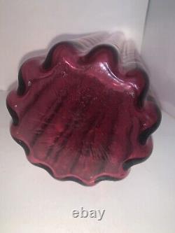 Vintage Pilgrim Glass Art Cylinder IONIC Vase Cranberry Pink Ribbed Spiral