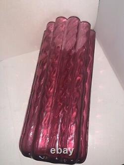 Vintage Pilgrim Glass Art Cylinder IONIC Vase Cranberry Pink Ribbed Spiral