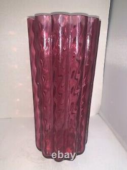 Vintage Pilgrim Glass Art Cylinder IONIC Vase Cranberry Pink Ribbed Spiral