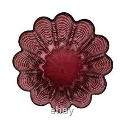 Vintage Pilgrim Glass Cranberry Ribbed Vase Art Spiral Scalloped Cylinder 9.5