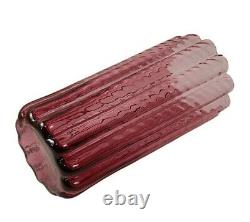 Vintage Pilgrim Glass Cranberry Ribbed Vase Art Spiral Scalloped Cylinder 9.5