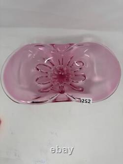 Vintage Pink Art Glass Console Bowl with Clear Pedestal Base, Mid-Century Elegan