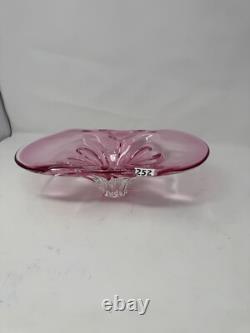 Vintage Pink Art Glass Console Bowl with Clear Pedestal Base, Mid-Century Elegan Vintage Pink Art Glass Console Bowl with Clear Pedestal Base, Mid-Century Elegan
