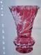 Vintage Pink Cranberry Starburst SunflowerCut Glass Vase Hand Cut Floral Art