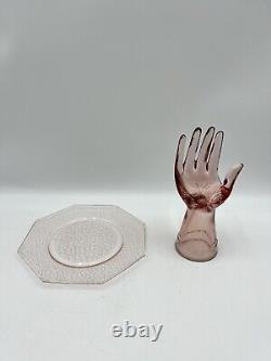 Vintage Pink Glass Hand Sculpture Mid Century Modern 8 High