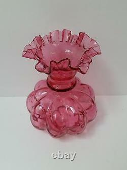 Vintage Pink Glass Ruffled Vase