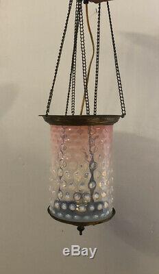 Vintage Pink Hobnail Ceiling Lamp Light Fixture chandelier Art Deco 24