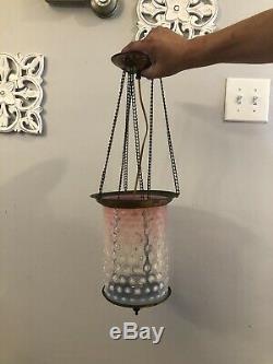 Vintage Pink Hobnail Ceiling Lamp Light Fixture chandelier Art Deco 24