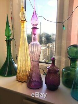Vintage Pink Purple Hourglass Genie Bottle 1960s Italian Empoli Optic 1960s