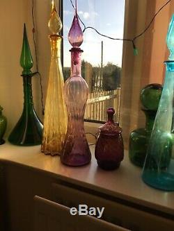 Vintage Pink Purple Hourglass Genie Bottle 1960s Italian Empoli Optic 1960s