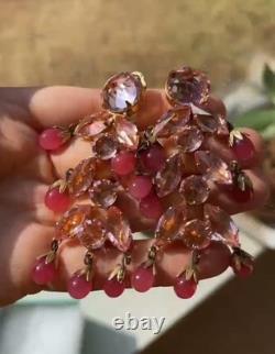 Vintage Pink SCHREINER Art Glass SHOULDER DUSTER Chandelier Earrings
