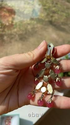 Vintage Pink SCHREINER Art Glass SHOULDER DUSTER Chandelier Earrings