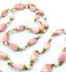 Vintage Pink White Czech Molded Swirled Art Glass Beaded Long 42 Necklace