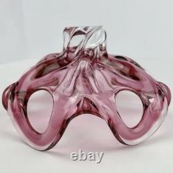 Vintage Pink free-form art glass bowl with petal-shaped rim