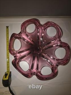 Vintage Pink free-form art glass bowl with petal-shaped rim