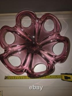 Vintage Pink free-form art glass bowl with petal-shaped rim