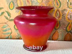 Vintage Poschinger Bohemian Handblown Red Orange Iridescent Stretch Glass Vase