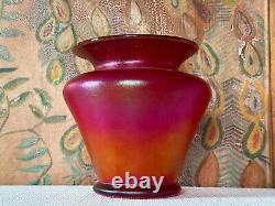 Vintage Poschinger Bohemian Handblown Red Orange Iridescent Stretch Glass Vase