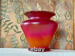 Vintage Poschinger Bohemian Handblown Red Orange Iridescent Stretch Glass Vase