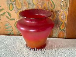 Vintage Poschinger Bohemian Handblown Red Orange Iridescent Stretch Glass Vase