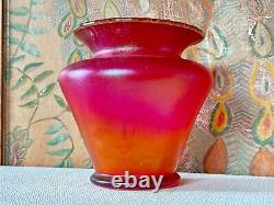 Vintage Poschinger Bohemian Handblown Red Orange Iridescent Stretch Glass Vase