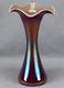 Vintage Poschinger Dark Cranberry Iridescent Ruffled Art Glass Trumpet Vase