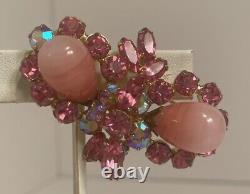 Vintage REGENCY Pink Rhinestone Pink Art Glass Bulbs And AB Brooch