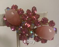 Vintage REGENCY Pink Rhinestone Pink Art Glass Bulbs And AB Brooch