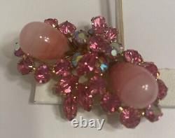 Vintage REGENCY Pink Rhinestone Pink Art Glass Bulbs And AB Brooch