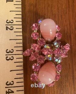 Vintage REGENCY Pink Rhinestone Pink Art Glass Bulbs And AB Brooch