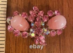 Vintage REGENCY Pink Rhinestone Pink Art Glass Bulbs And AB Brooch