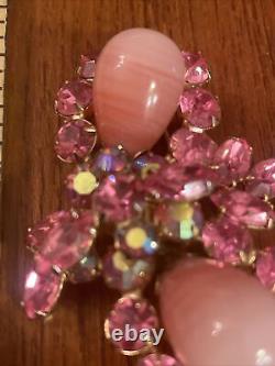 Vintage REGENCY Pink Rhinestone Pink Art Glass Bulbs And AB Brooch