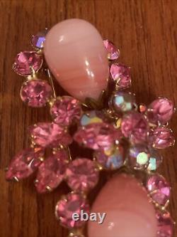 Vintage REGENCY Pink Rhinestone Pink Art Glass Bulbs And AB Brooch