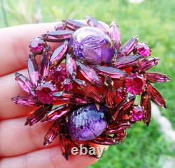 Vintage REGENCY Purple Pink Art Glass Crackle Glass High Relief Brooch Pin