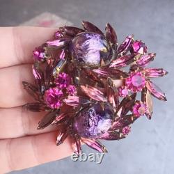 Vintage REGENCY Purple Pink Art Glass Crackle Glass High Relief Brooch Pin