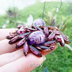 Vintage REGENCY Purple Pink Art Glass Crackle Glass High Relief Brooch Pin