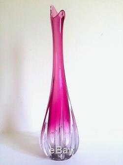 Vintage Rare MID Century Modern Art Vannes Crystal Magenta Pink Art Glass Vase