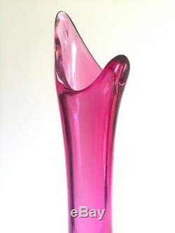 Vintage Rare MID Century Modern Art Vannes Crystal Magenta Pink Art Glass Vase