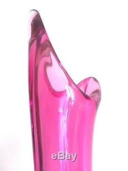 Vintage Rare MID Century Modern Art Vannes Crystal Magenta Pink Art Glass Vase