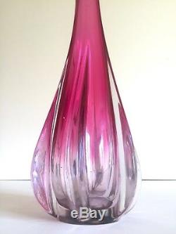 Vintage Rare MID Century Modern Art Vannes Crystal Magenta Pink Art Glass Vase