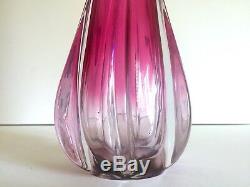 Vintage Rare MID Century Modern Art Vannes Crystal Magenta Pink Art Glass Vase