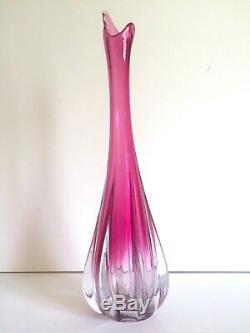 Vintage Rare MID Century Modern Art Vannes Crystal Magenta Pink Art Glass Vase