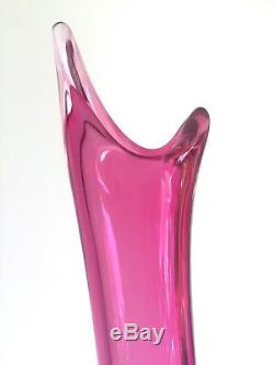 Vintage Rare MID Century Modern Art Vannes Crystal Magenta Pink Art Glass Vase