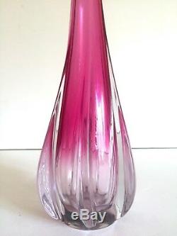 Vintage Rare MID Century Modern Art Vannes Crystal Magenta Pink Art Glass Vase